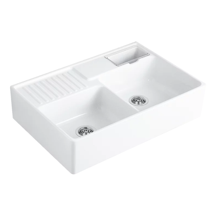 Modulový dřez Villeroy & Boch Double-bowl sink 90 cm, Stone white, Excentr ne