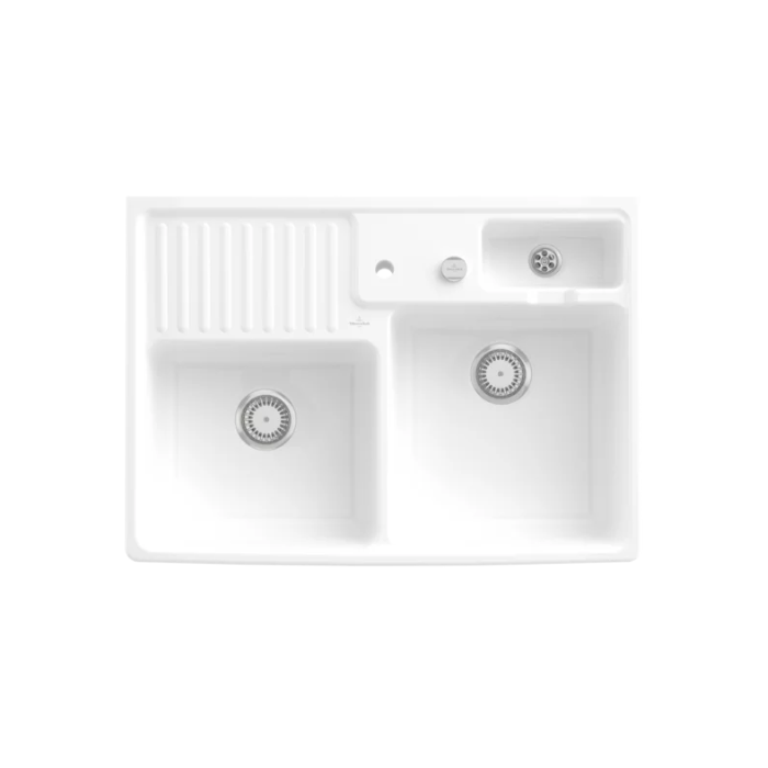 Modulový dřez Villeroy & Boch Double-bowl sink 90 cm, Stone white, Excentr ano