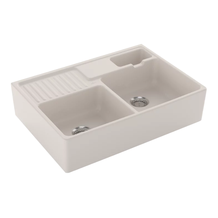 Modulový dřez Villeroy & Boch Double-bowl sink 90 cm, Cream, Excentr ne